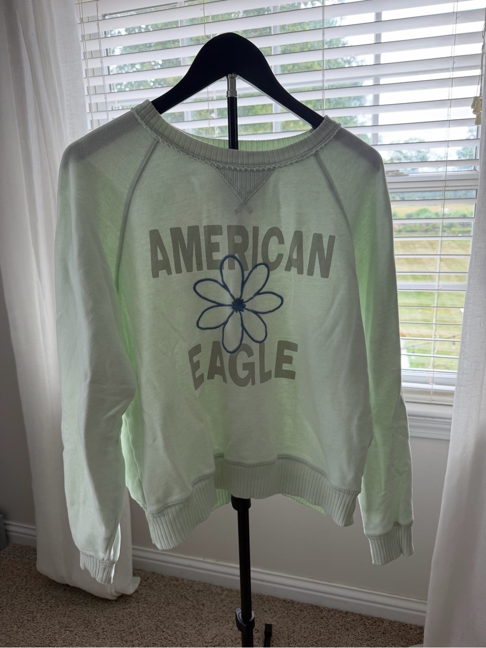 American Eagle Outfitters Mint Green Crewneck Sweatshirt with Floral Logo